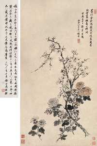 杨晋 1724年作 梅菊双清 立轴